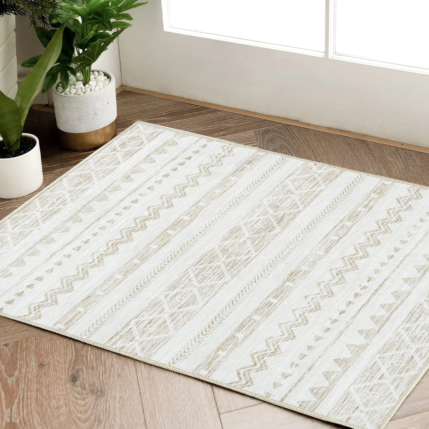 jinchan Area Rug - 2x3 Moroccan Entryway Rug Ultra-Thin Door Mat Washable Rug Boho Rug Geometric Non-Slip Carpet for Bathroom Kitchen Bedroom Laundry Room(2x3ft Taupe)
